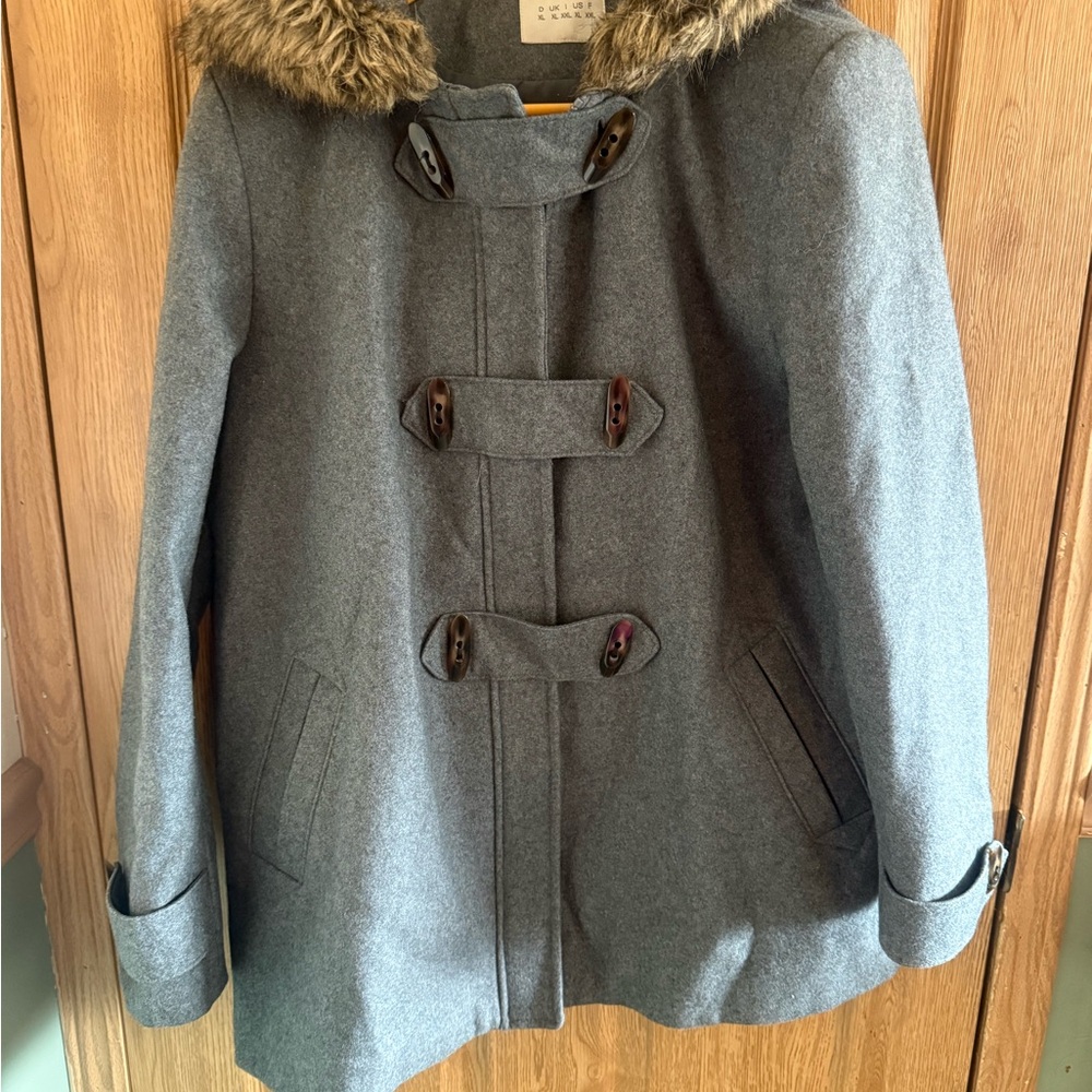 Esprit Gray Pea Coat with Faux Fur Collar